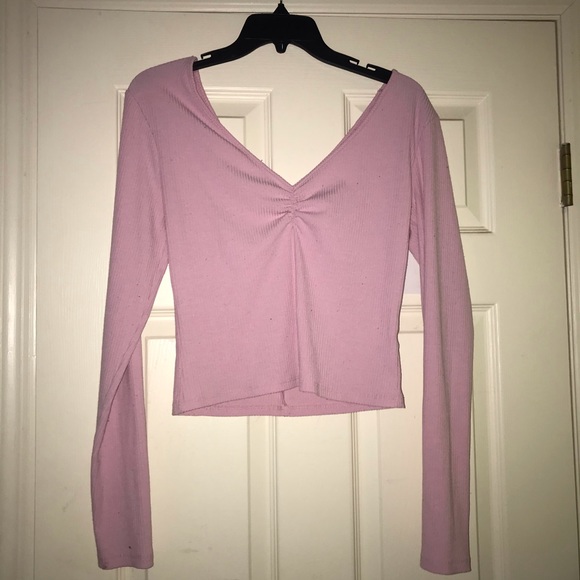 PacSun Tops - PACSUN LIGHT PINK RIBBED V NECK LONG SLEEVE